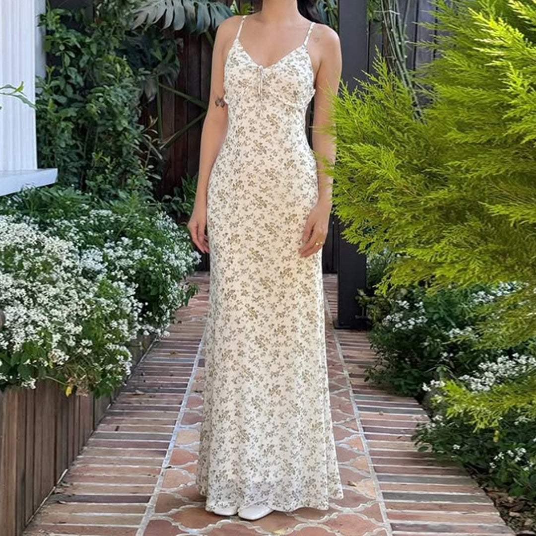 Damen Exquisites Trägerkleid mit floralem Muster und bindbarem Dekolleté Echo Archiv