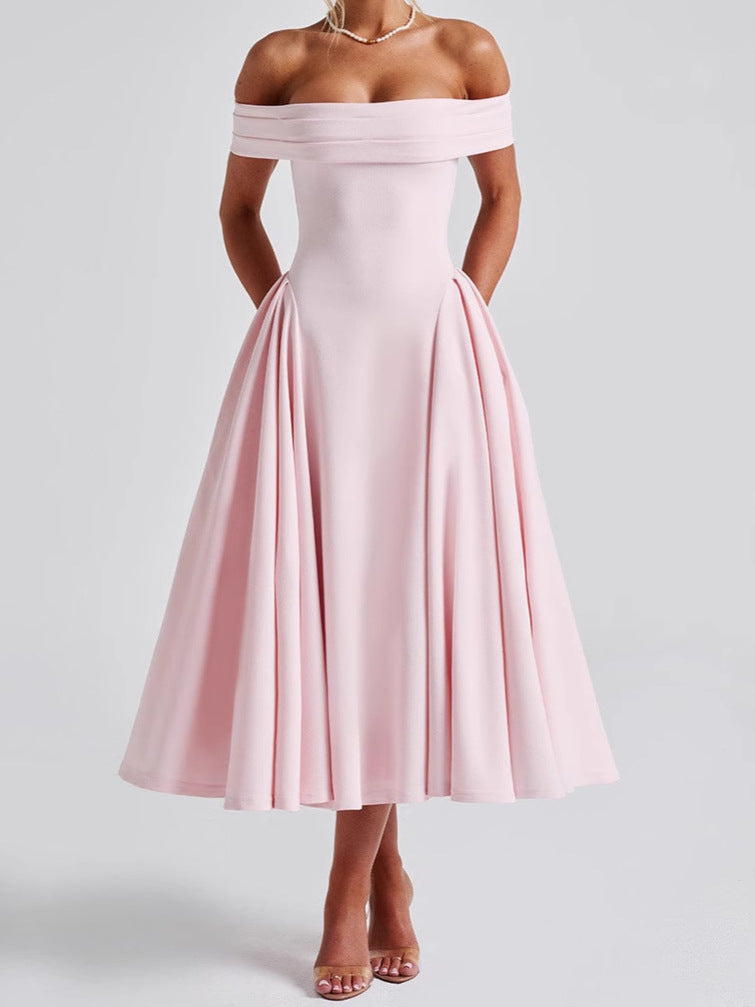 Damen Off-Shoulder Maxikleid mit Taschen und eleganter Silhouette Echo Archiv