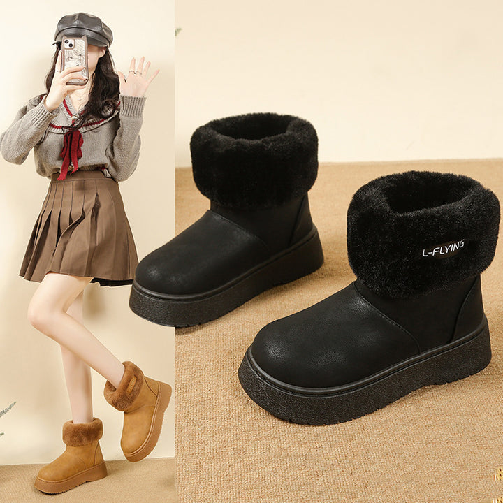Damen Kuschelige Plateau‑Stiefeletten mit faux‑Fellkragen und rutschfester Gummisohle – Varelle