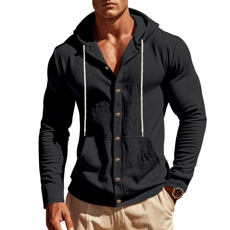 Herren nan leichte Kapuzen-Strickjacke mit durchgehender Knopfleiste schmaler Schnitt und Kängurutasche Echo Archiv