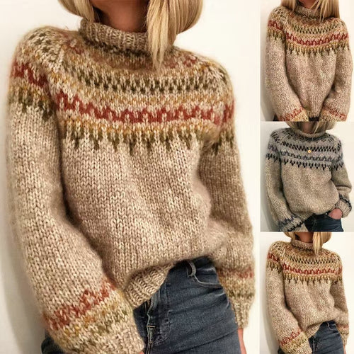 Damen nan kuscheliger Norweger-Strickpullover mit Stehkragen und Oversize-Passform Echo Archiv
