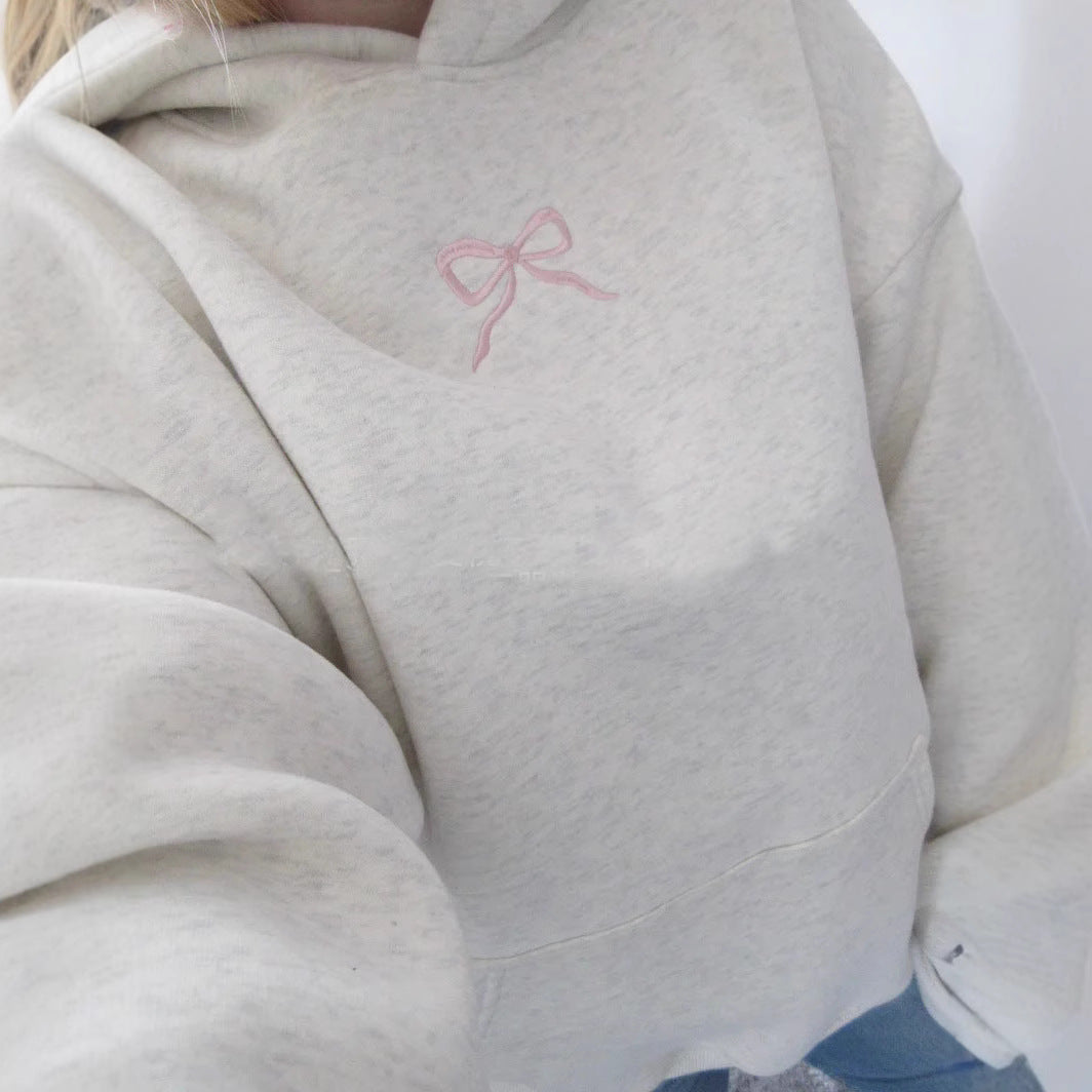 Damen-Hoodie mit floralem Stickdesign und bedrucktem Kapuzenfutter – Auréline
