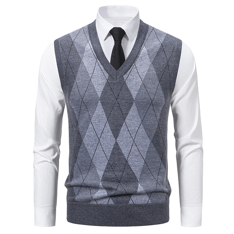 Herren Pullover mit V-Ausschnitt und klassischem Rautenmuster Echoarchiv