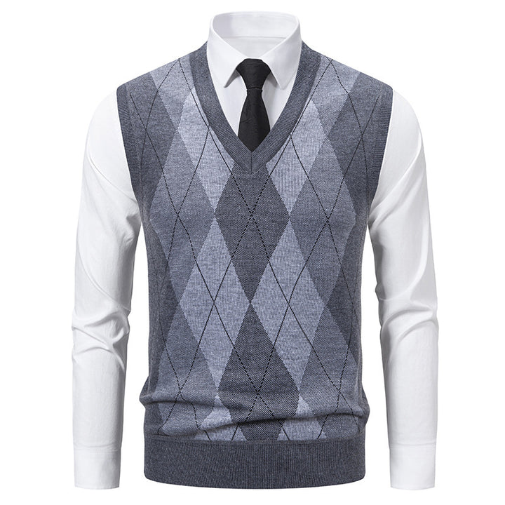 Herren Pullover mit V-Ausschnitt und klassischem Rautenmuster Echoarchiv