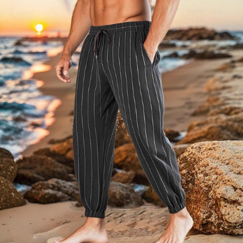 Herren lässige Freizeithose mit elastischem Bund und Streifenmuster Echoarchiv