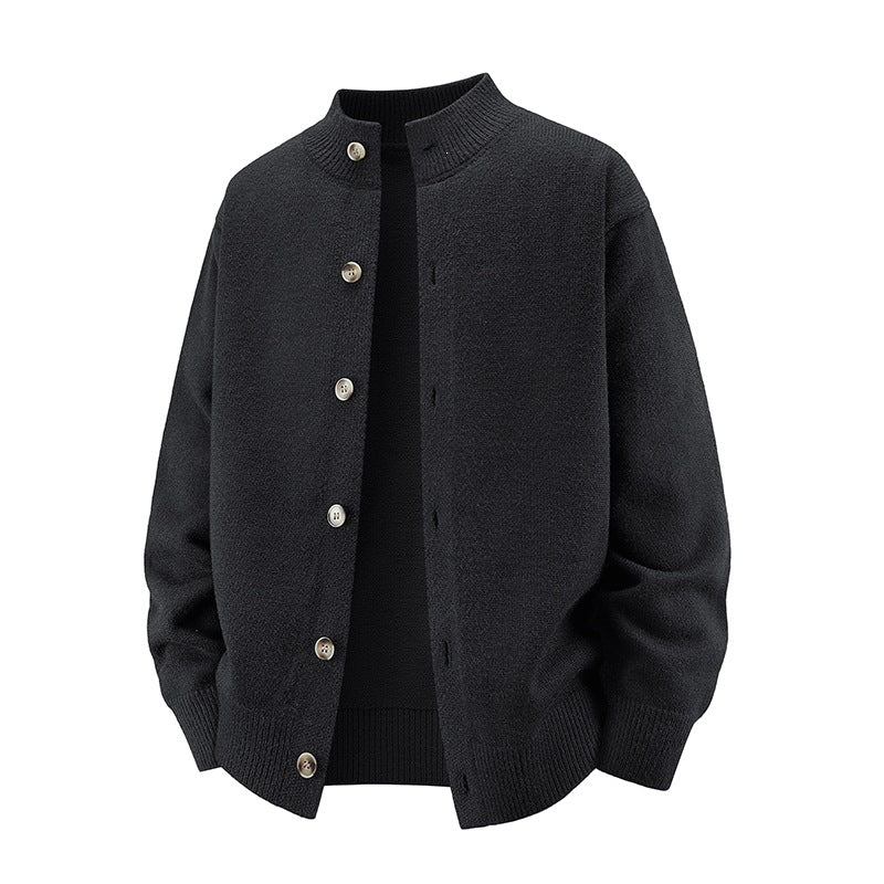 Herren Grobstrick-Cardigan mit Stehkragen, durchgehender Knopfleiste & gerippten Abschlüssen Echoarchiv