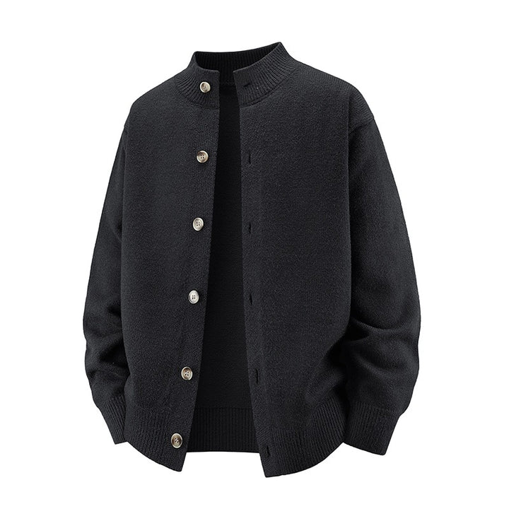 Herren Grobstrick-Cardigan mit Stehkragen, durchgehender Knopfleiste & gerippten Abschlüssen Echoarchiv