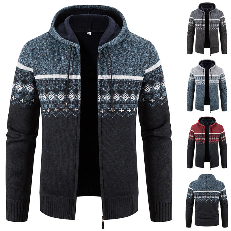 Herren nan gefütterte Strick-Zipjacke im Norwegerstil mit Kapuze und Thermofleece Echo Archiv