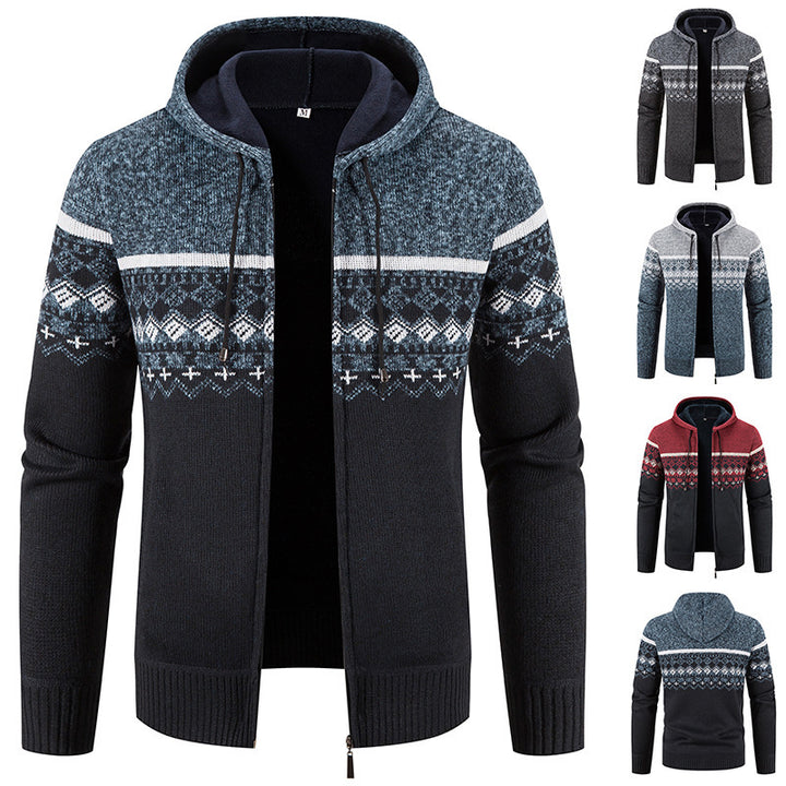 Herren nan gefütterte Strick-Zipjacke im Norwegerstil mit Kapuze und Thermofleece Echo Archiv