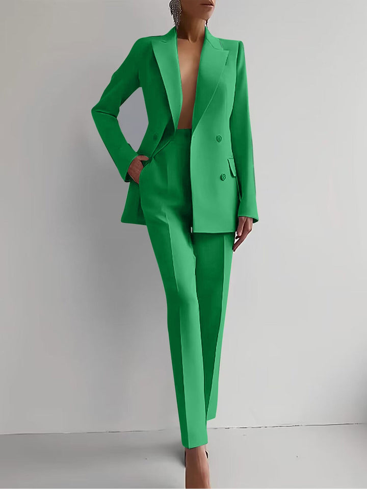 Damen elegante zweireihige Blazer mit maßgeschneiderter Hose Echoarchiv