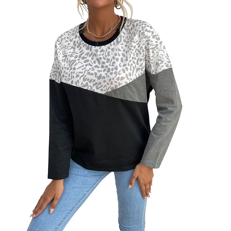 Damen Langarmshirt mit Colorblock, Leo-Print-Einsatz und lässiger Oversize‑Passform Echoarchiv