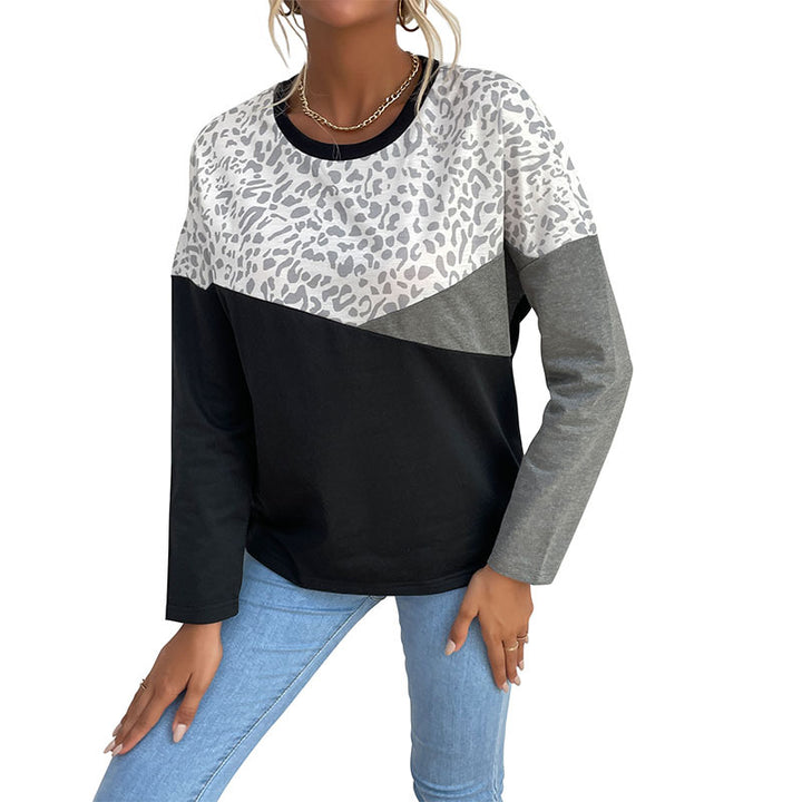 Damen Langarmshirt mit Colorblock, Leo-Print-Einsatz und lässiger Oversize‑Passform Echoarchiv