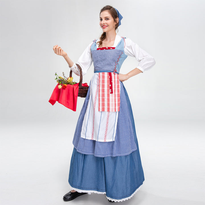 Damen nan ländliches Trachtenkleid mit Latzmieder und mehrlagiger Schürze Echo Archiv