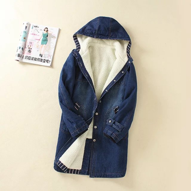 Damen nan gefütterter Denim Parka mit Teddyfutter, Kapuze und aufgesetzten Taschen Echo Archiv