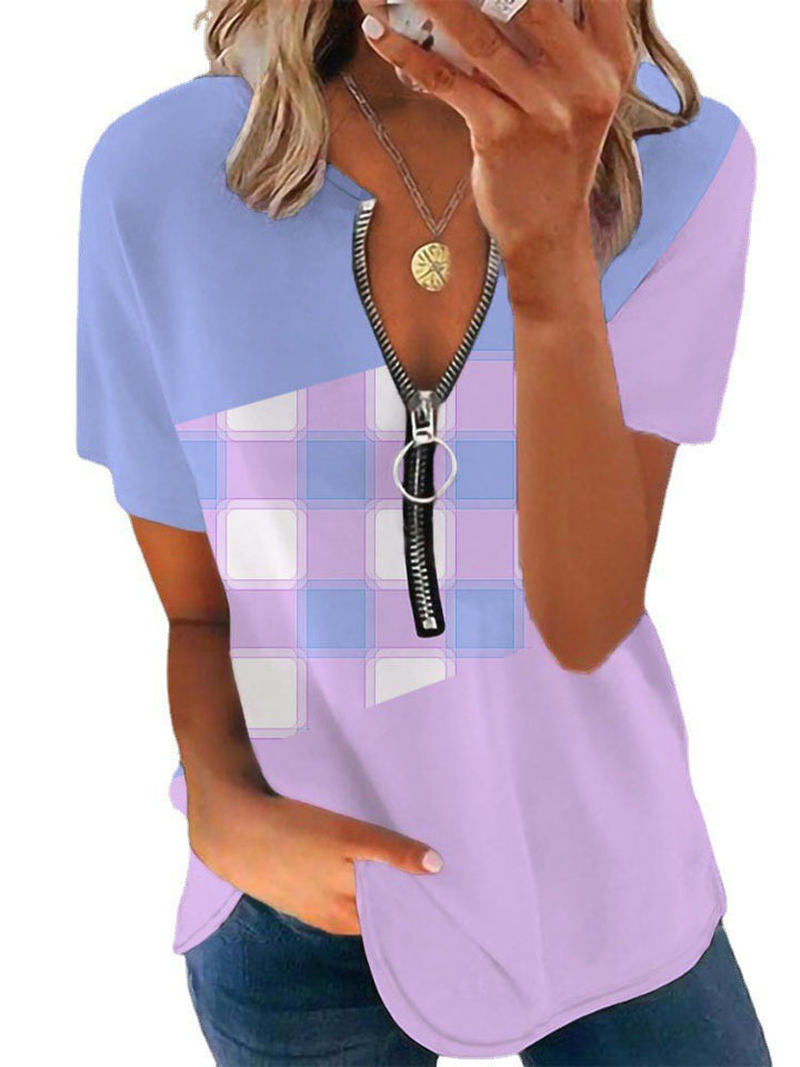 Damen T-Shirt mit Reißverschluss und Musterdetails Echo Archiv