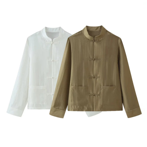 Herren leichte Mandarinjacke mit Stehkragen, Knotenverschlüssen und aufgesetzten Taschen – Taviero