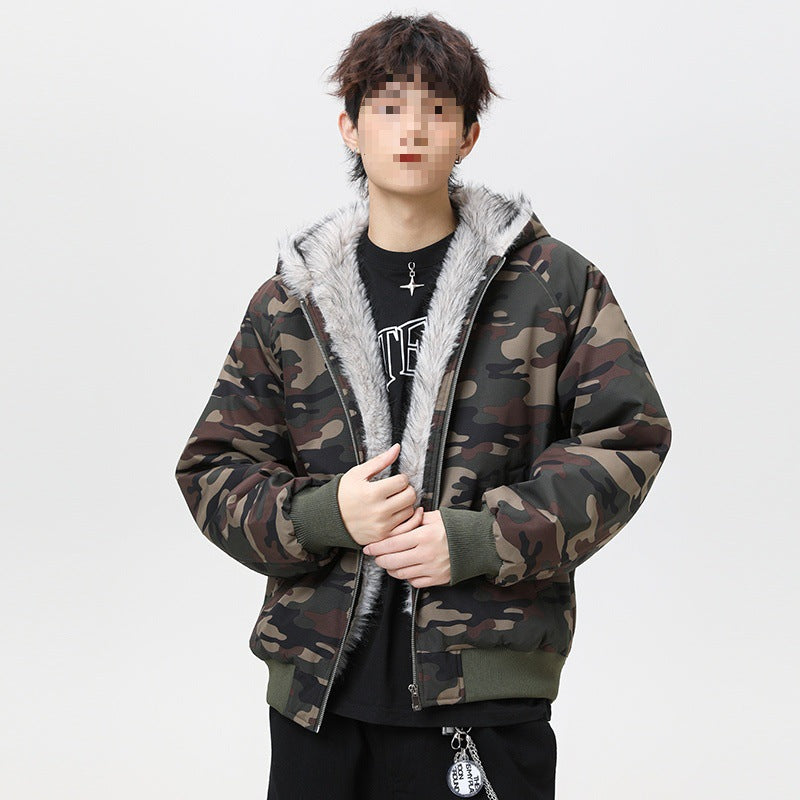 Herren Wattierte Kapuzen‑Bomberjacke im Oversize‑Look mit kontrastierendem Kunstfellfutter Echoarchiv