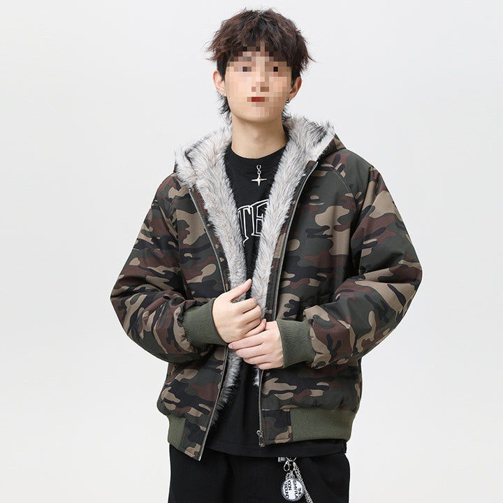Herren Wattierte Kapuzen‑Bomberjacke im Oversize‑Look mit kontrastierendem Kunstfellfutter Echoarchiv