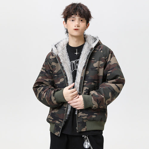 Herren Wattierte Kapuzen‑Bomberjacke im Oversize‑Look mit kontrastierendem Kunstfellfutter Echoarchiv