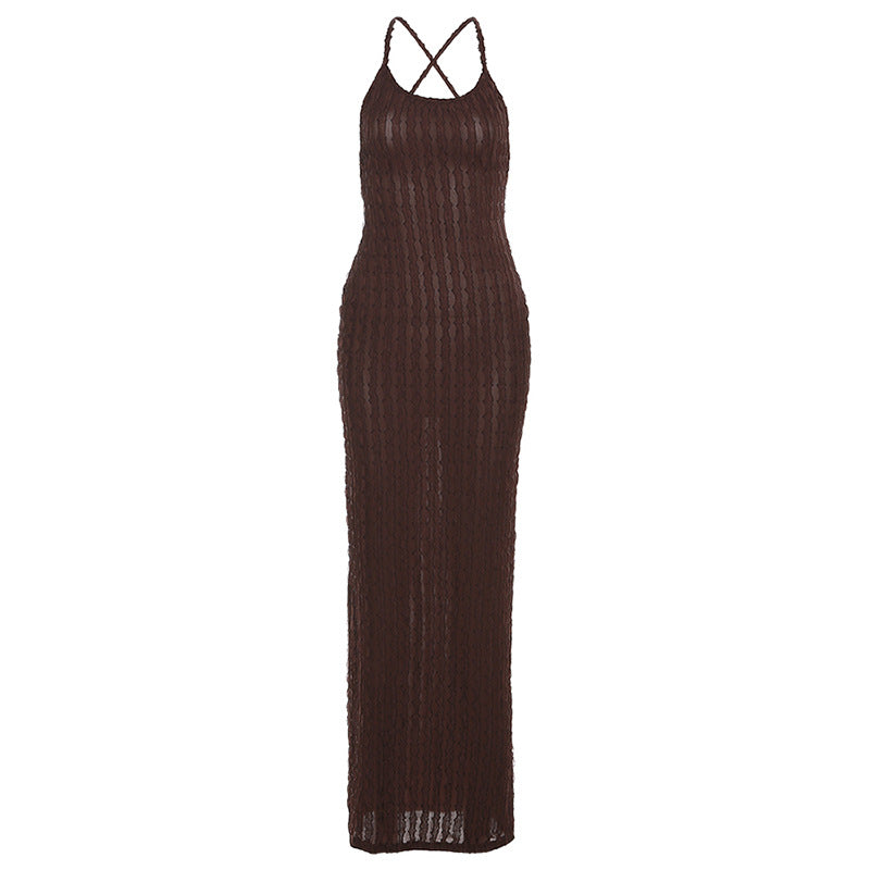 Damen Transparente Maxikleid mit Kreuzträgern und strukturiertem Design Echo Archiv
