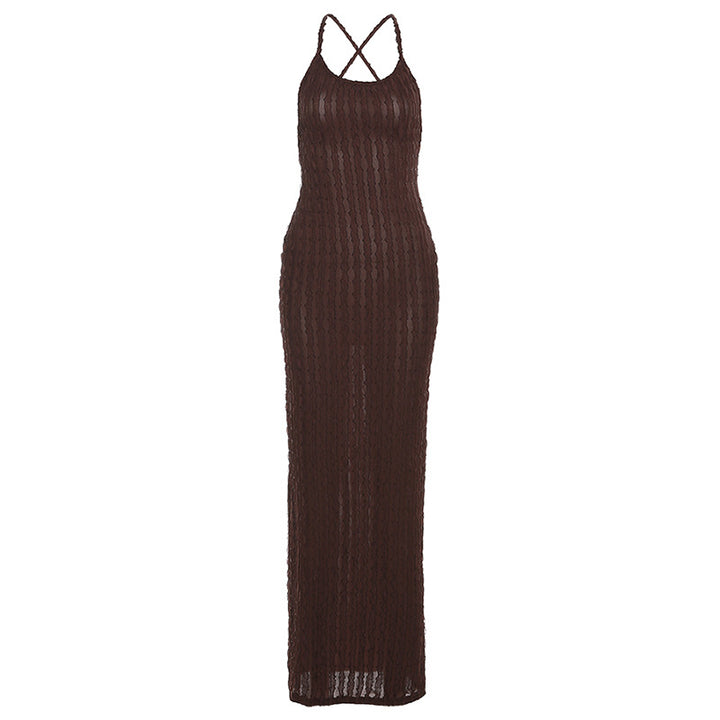 Damen Transparente Maxikleid mit Kreuzträgern und strukturiertem Design Echo Archiv
