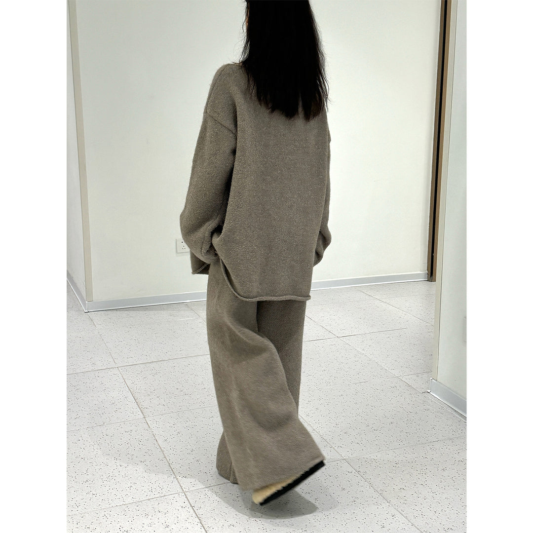 Damen Flauschiges Oversize Off-Shoulder Strick-Loungewear-Set mit weiter Silhouette Echoarchiv