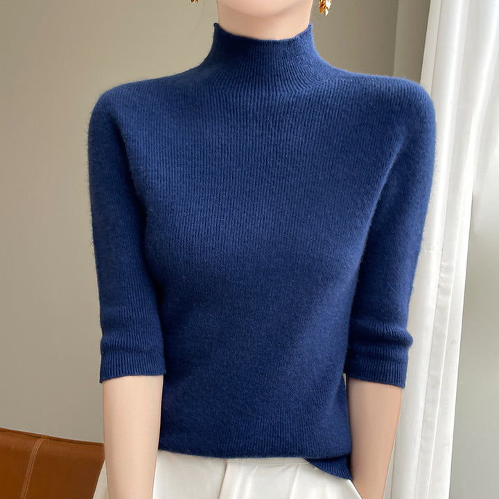 Damen Kurzarm-Mockneck-Pullover mit flauschiger Angora‑Optik Echoarchiv