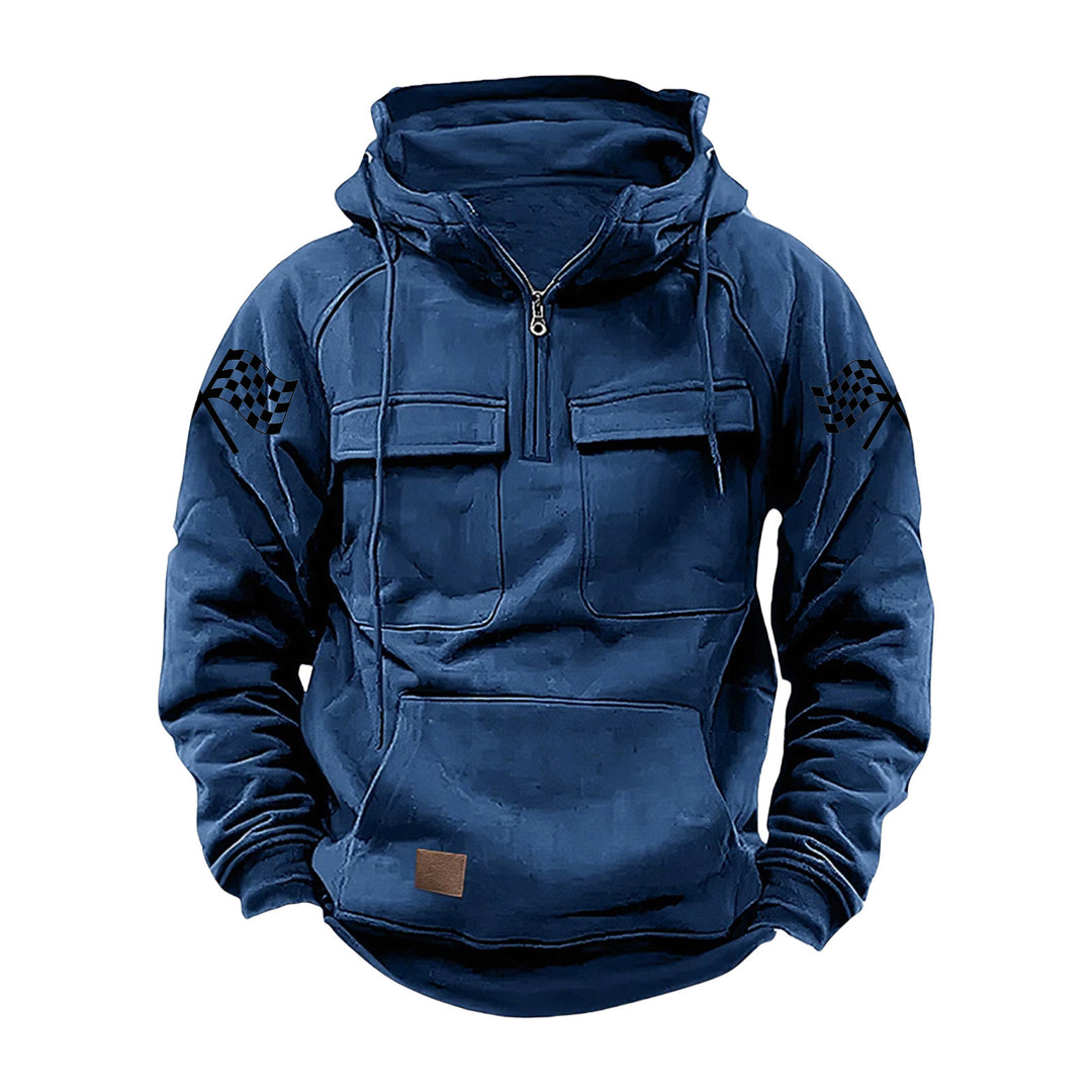 Herren nan Kapuzenpullover mit Halbzip, Cargo-Brusttaschen und Kängurutasche Echo Archiv