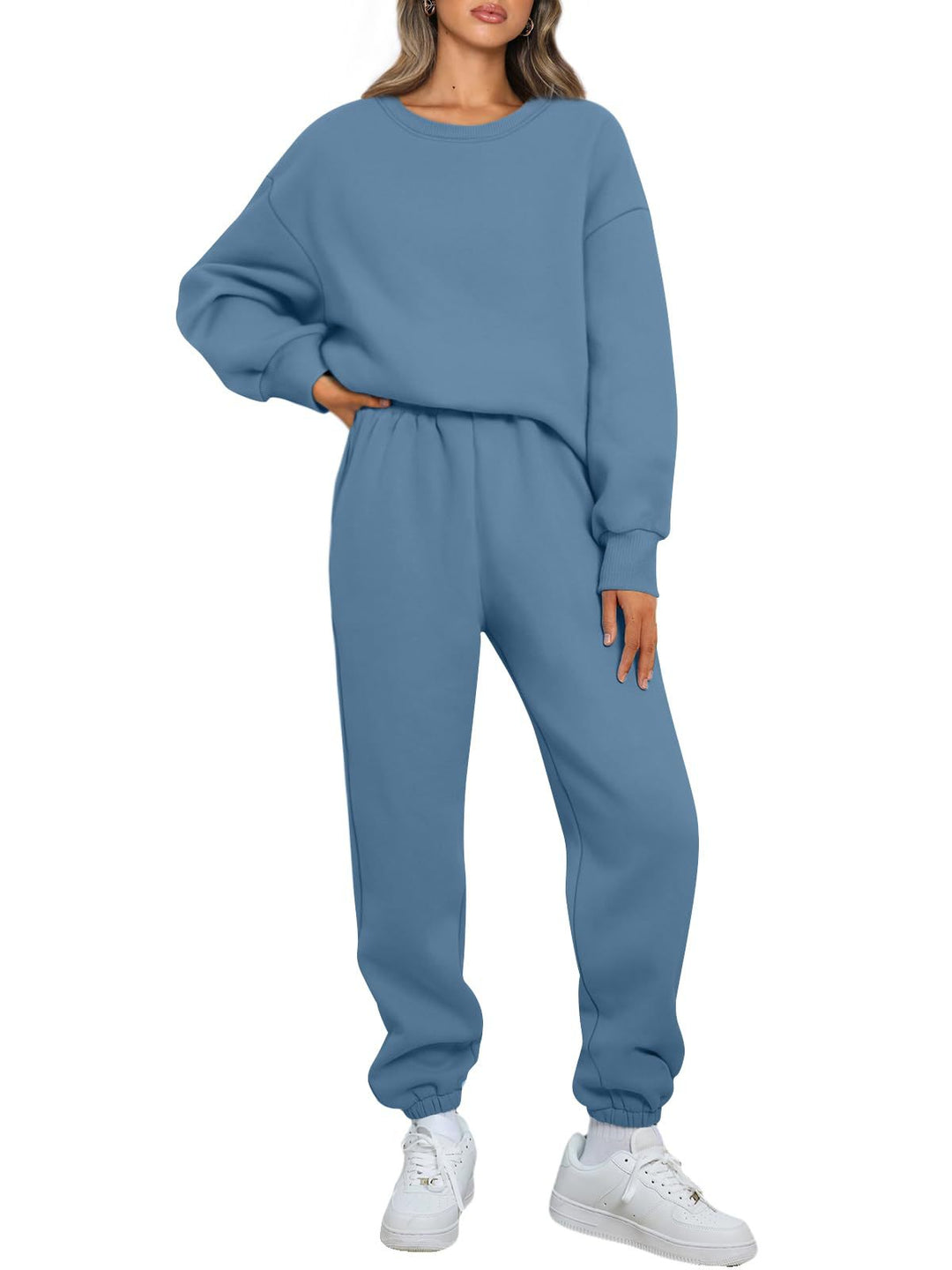 Damen gemütliches zweiteiliges Lounge-Set aus French-Terry mit Oversize-Sweatshirt und taillierter Jogginghose – Élanora