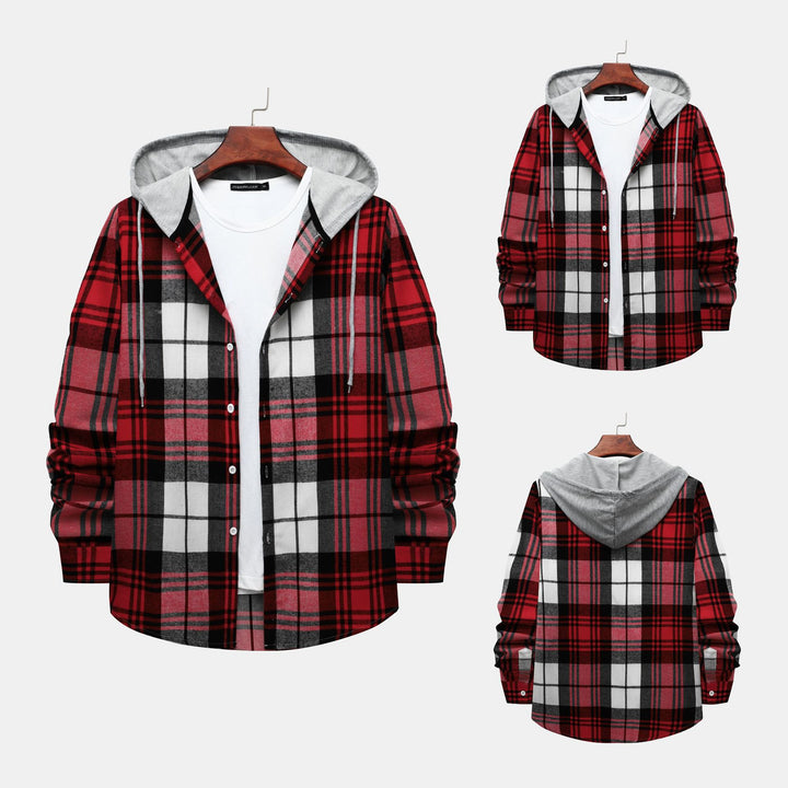 Herren Karohemdjacke mit integrierter Kapuze und modischem Design Echoarchiv