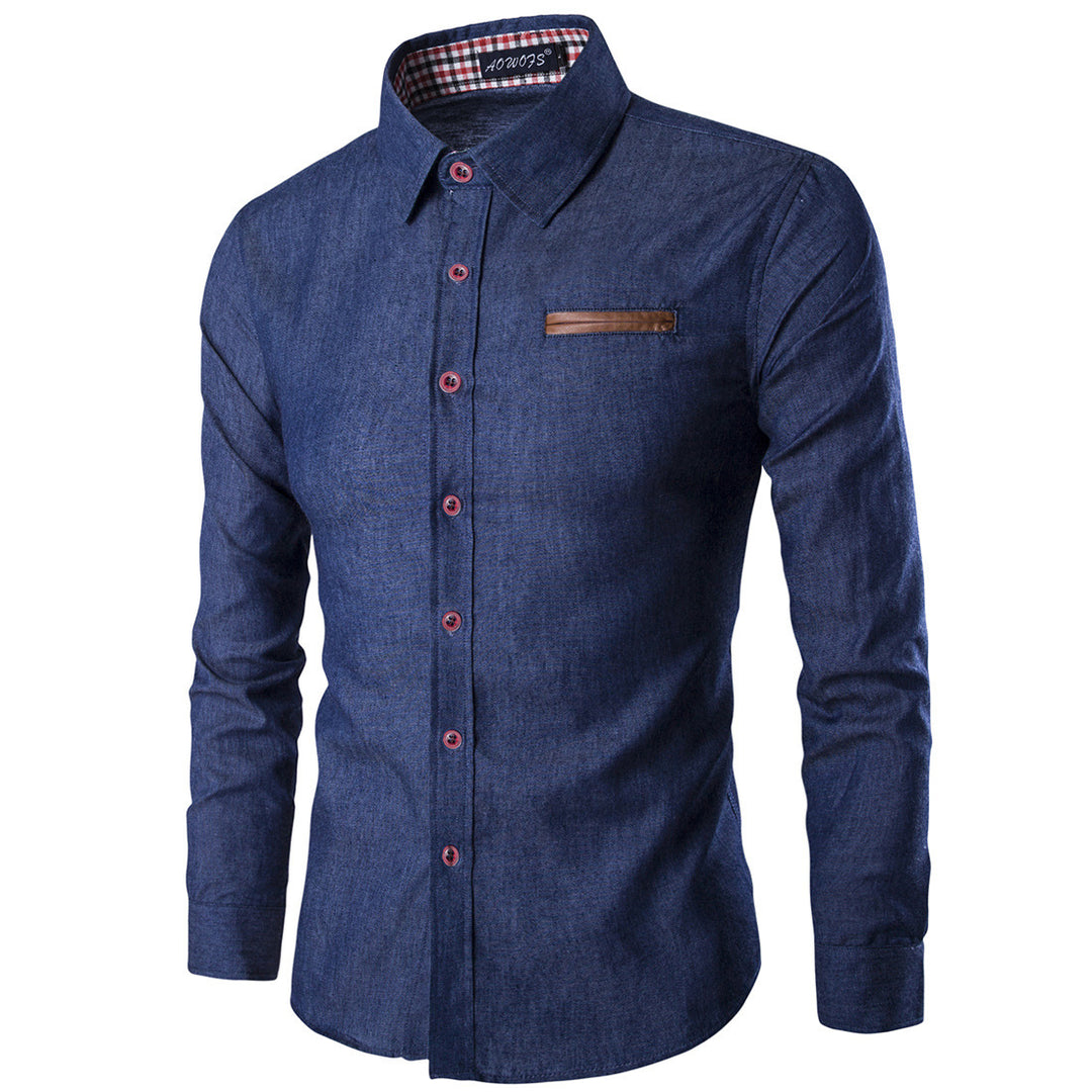 Herren modernes Denim-Shirt mit schickem Kragen und praktischer Brusttasche Echoarchiv