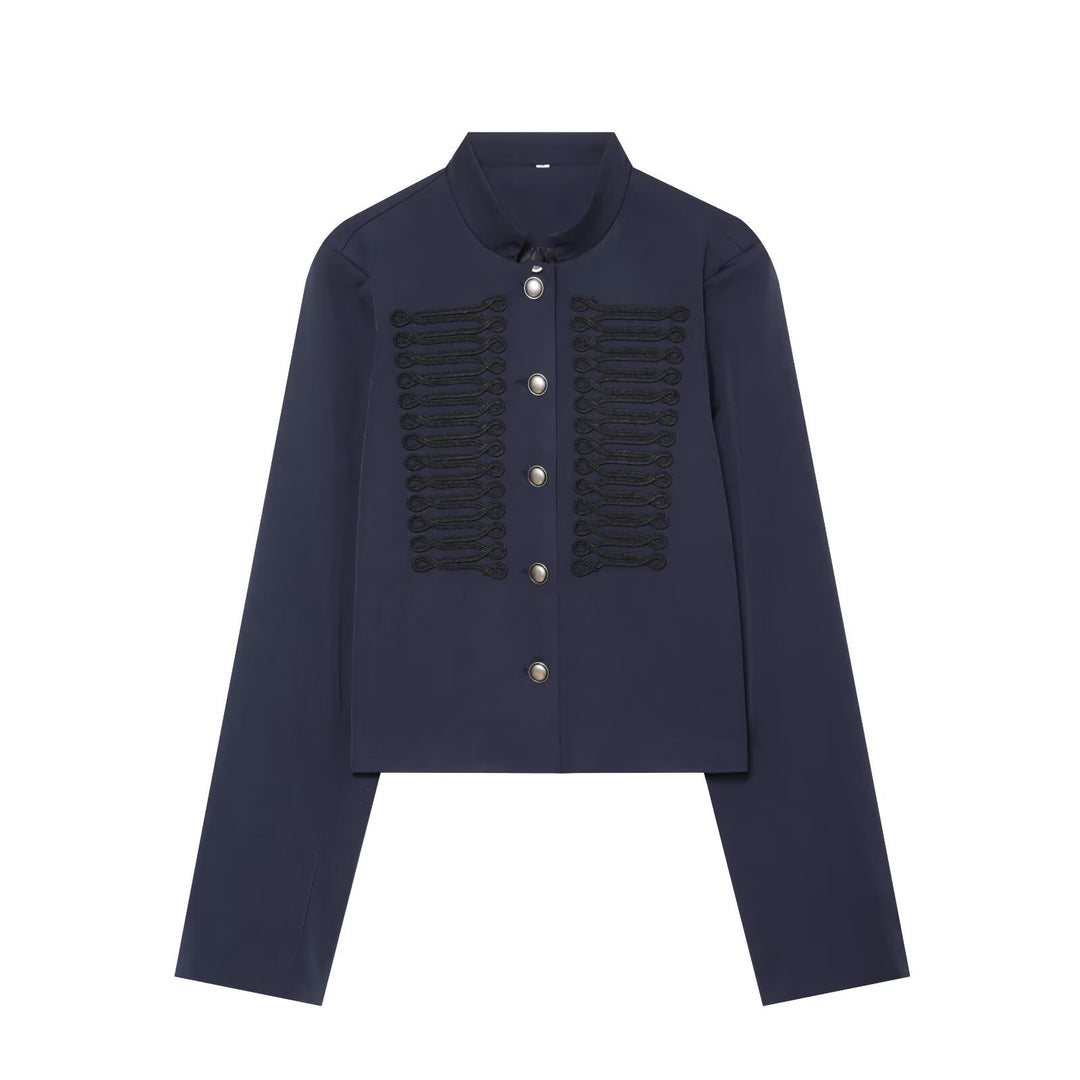 Damen Cropped-Blouson im militärischen Stil mit Zierkordeln und Stehkragen Echo Archiv