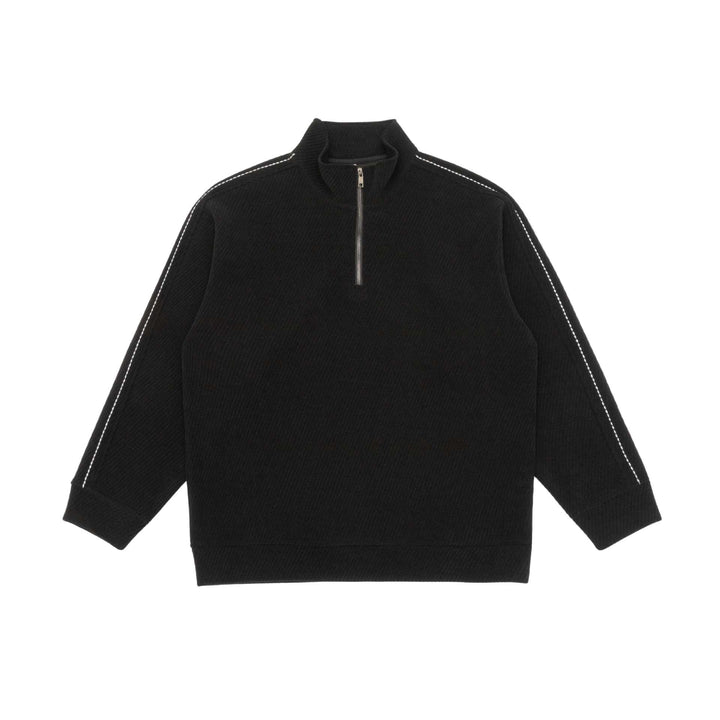 Unisex Halbzip‑Pullover mit Stehkragen und diagonaler Rippenstruktur Echoarchiv