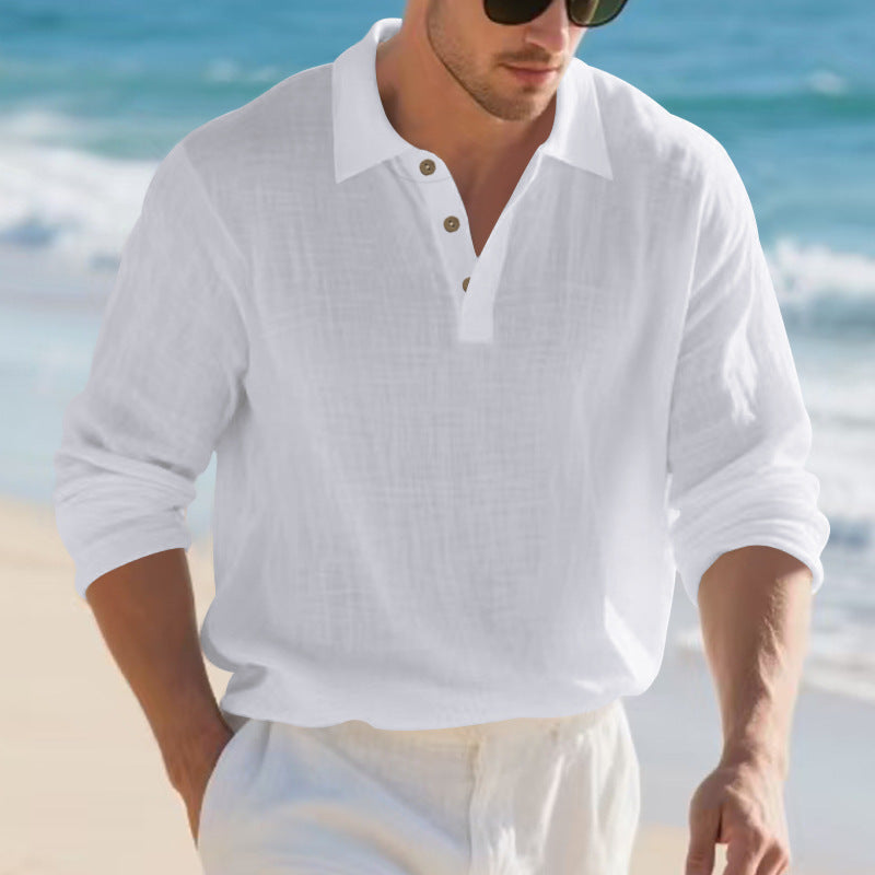 Herren langärmliges Henley-Shirt mit modischem Kragen und dekorativen Knopfdetails Echoarchiv
