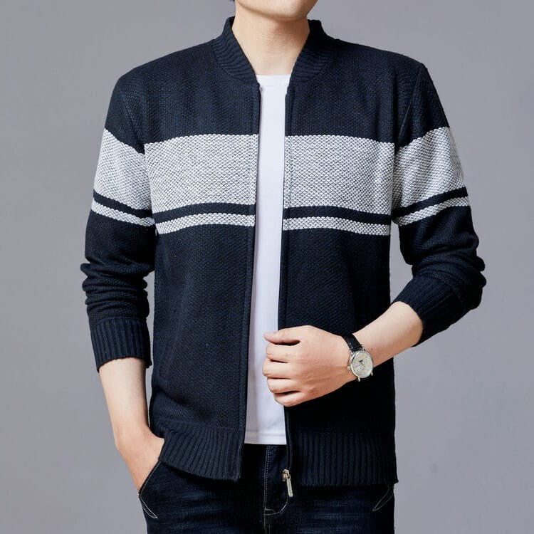 Herren Strickjacke mit modernem Zipper und strukturiertem Design Echoarchiv