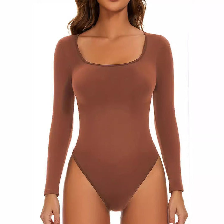 Damen Langarm Bodysuit mit tiefem Ausschnitt und figurformender Passform Echoarchiv