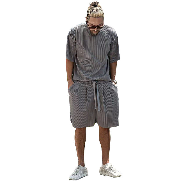 Herren lässiges Freizeit Set mit strukturierter Kurzarmbluse und Shorts Echoarchiv
