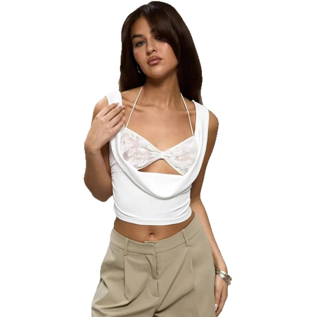 Damen Crop-Top mit verführerischen Cut-Outs und zartem Spitzeneinsatz Echo Archiv