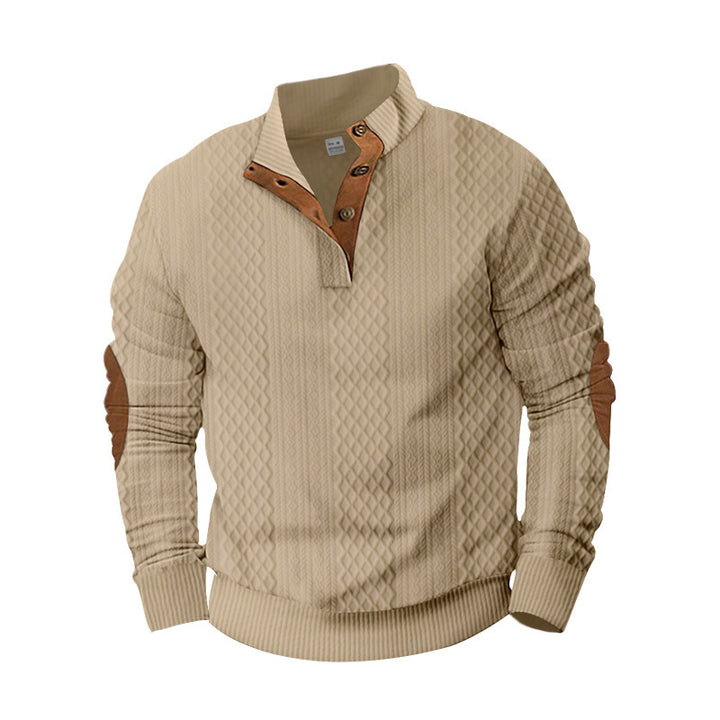 Herren modischer Strickpullover mit innovativem Kragen und eleganten Kontrastdetails Echoarchiv