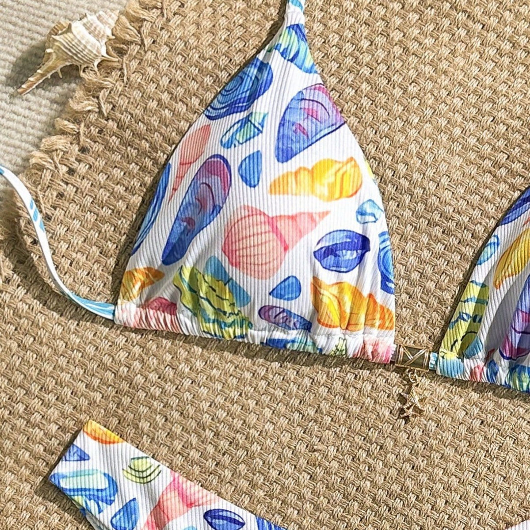 Damen fröhlicher Blumenmuster-Bikini mit Rüschen Echo Archiv