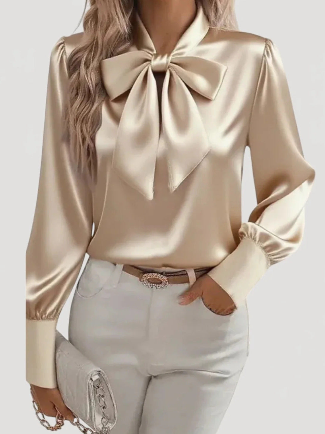 Damen elegante Bluse mit Schleifenkragen – Élovi