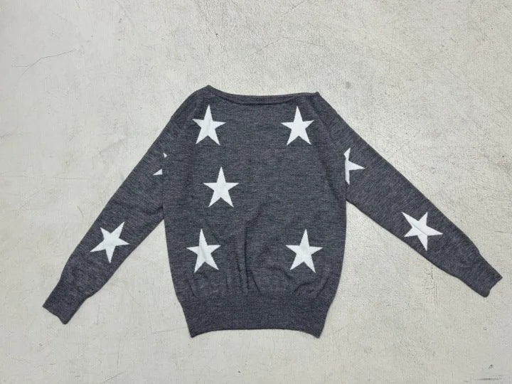 Damen Off-Shoulder Oversized Strickpullover mit Sternenmuster und geripptem Saum Echo Archiv