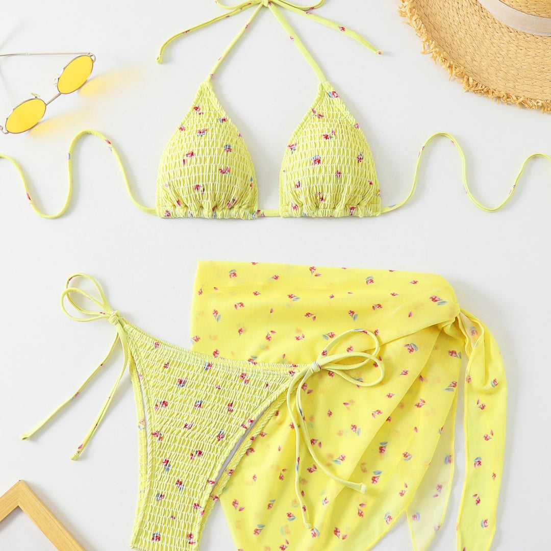 Damen Triangel-Bikini-Set mit floralem Detail und verspieltem Wickelrock Echo Archiv