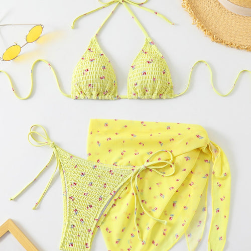 Damen Triangel-Bikini-Set mit floralem Detail und verspieltem Wickelrock Echo Archiv