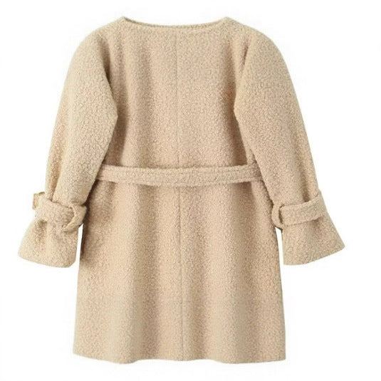 Damen Zweireihiger Teddy‑Mantel mit Bindegürtel und Schnallenärmeln Echo Archiv