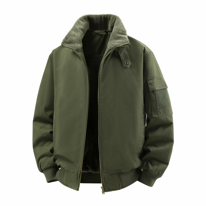 Herren Kurze Thermo-Bomberjacke mit Teddykragen, Fleece-Innenfutter & Utility-Ärmeltasche Echoarchiv