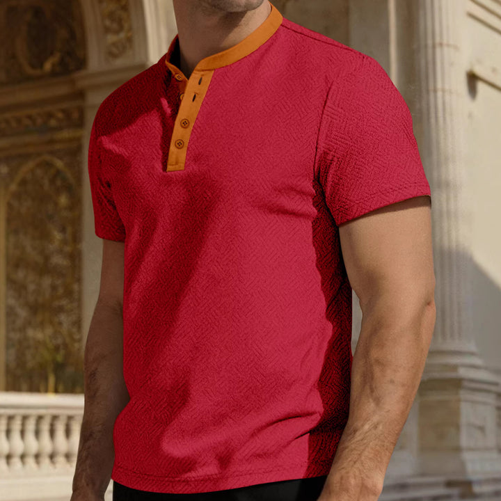 Herren nan schlankes Kurzarm-Henley-Poloshirt mit Mandarin-Kragen und feiner Jacquardstruktur Echo Archiv