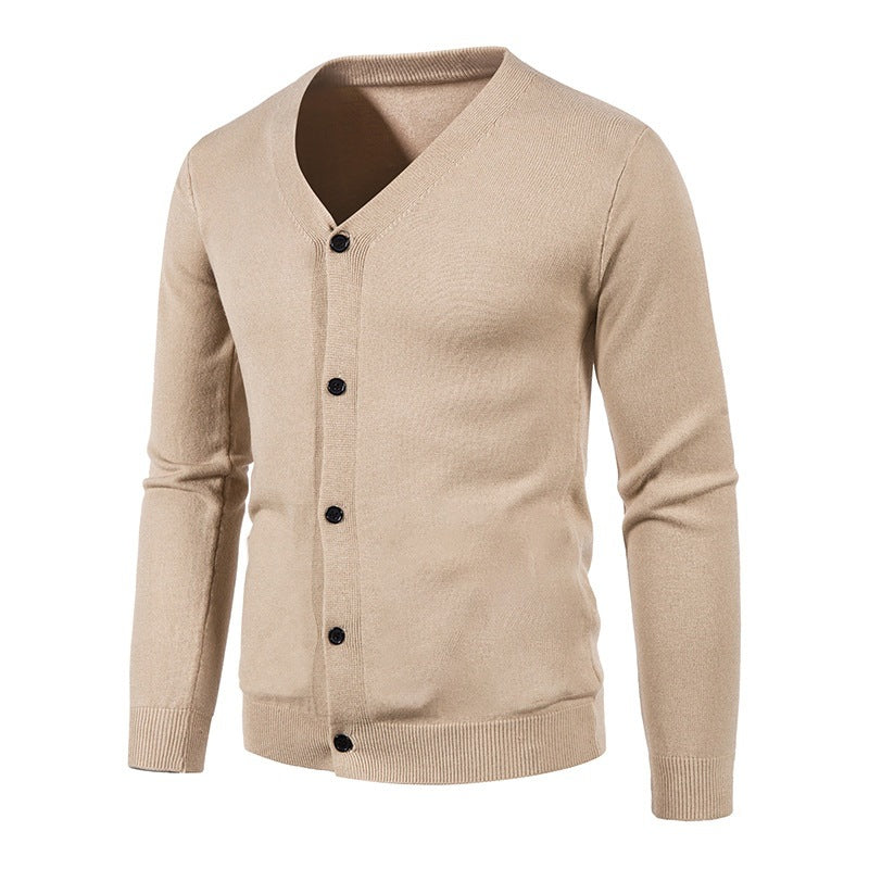 Herren stilvolle Strickjacke mit tiefem V-Ausschnitt und Knopfleiste Echoarchiv