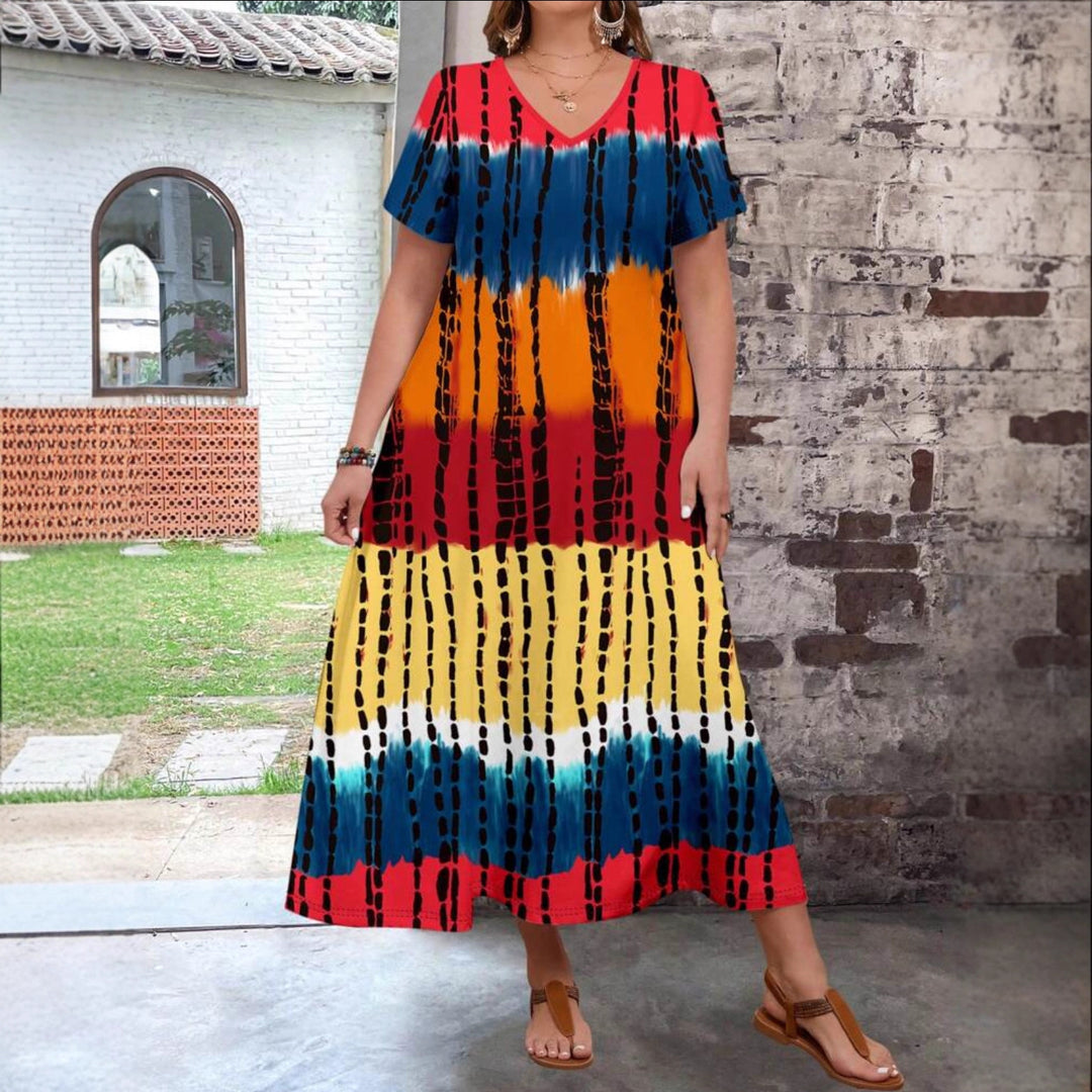 Damen Maxikleid mit modernem Farbverlauf und grafischem Muster Echo Archiv