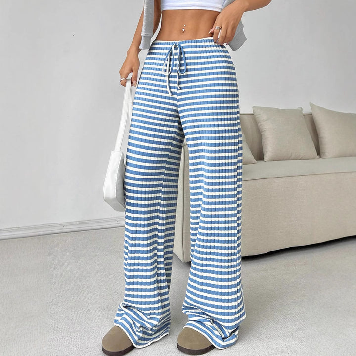 Damen Loungewear-Hose mit weitem Bein, geripptem Feinstrick und Kordelzug Echo Archiv